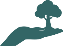 Uma mão segurando uma árvore (cor verde)