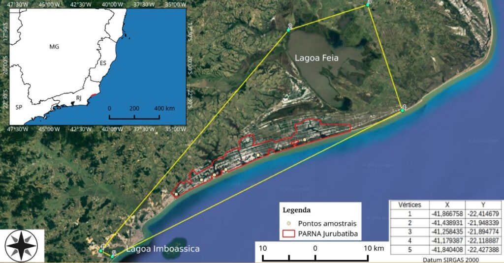 Mapara da àrea de estudo do PARNA Restinga de Jurubatiba (Sítio RLaC)